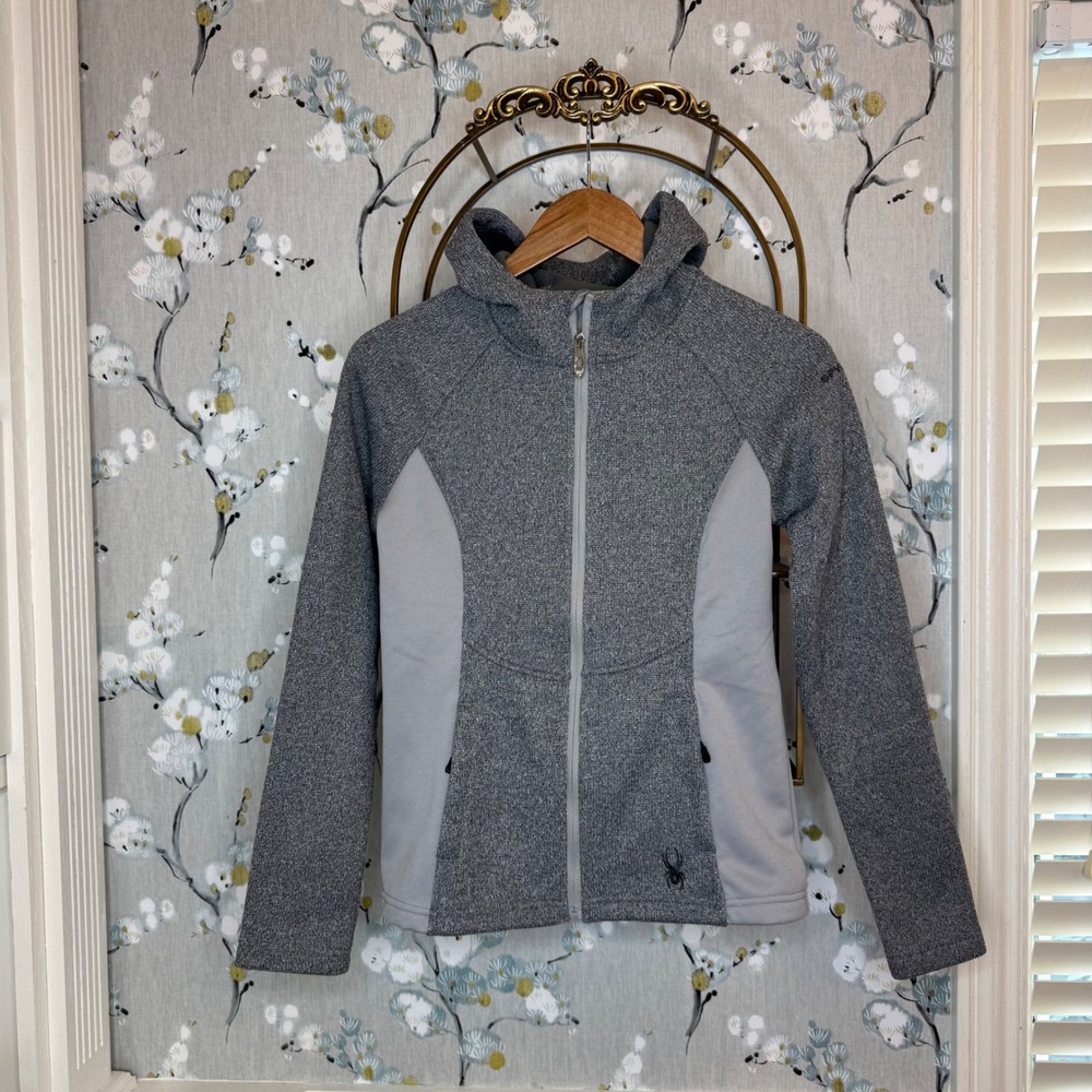 Spyder Womens Full Zip Hooded Fleece Jacket Grey Marl Knit SPFED005-050 Small